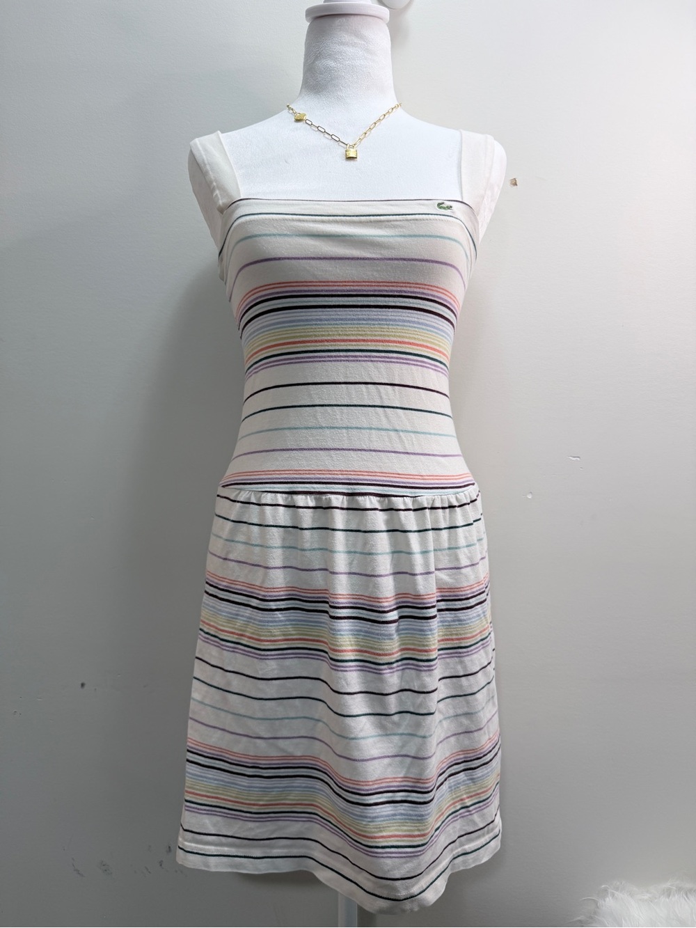 Lacoste Cream Multicolor Striped Tank Mini Dress Size 36